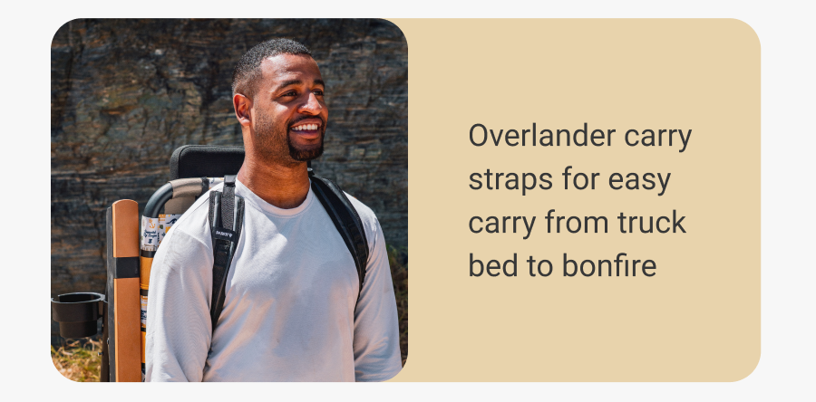 Overlander carry straps for easy carry from truck bed to bonfire