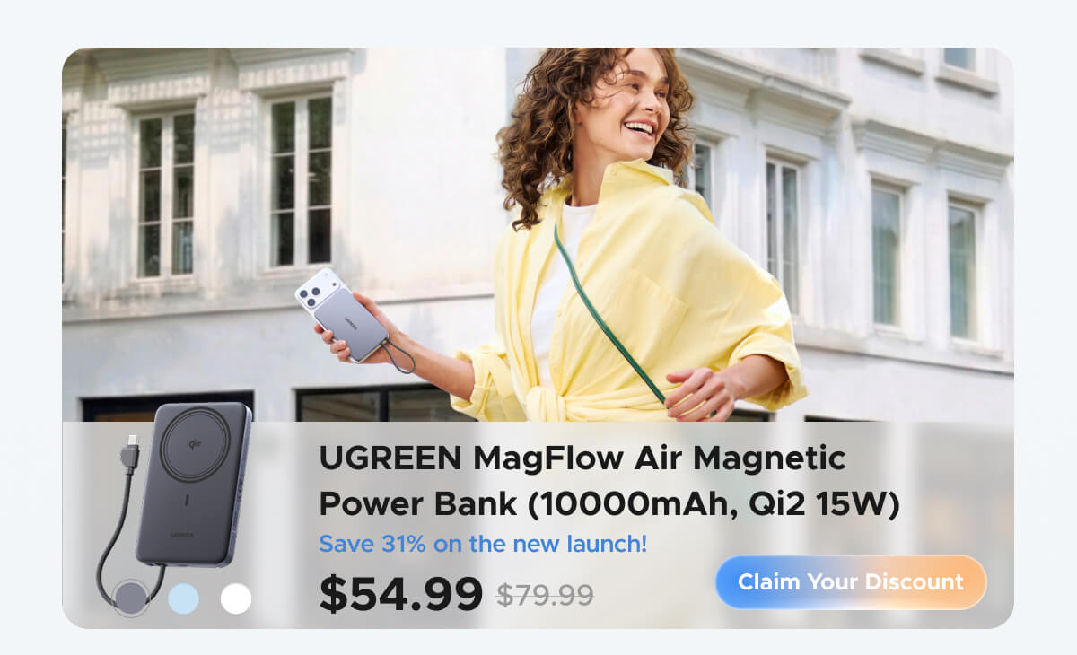 UGREEN MagFlow Air Magnetic Power Bank (10000mAh, Qi2 15W)