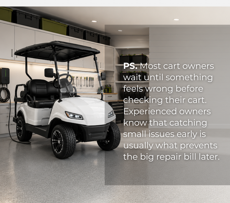 PS. Most cart owners wait until something feels wrong before checking their cart. Experienced owners know that catching small issues early is usually what prevents the big repair bill later.