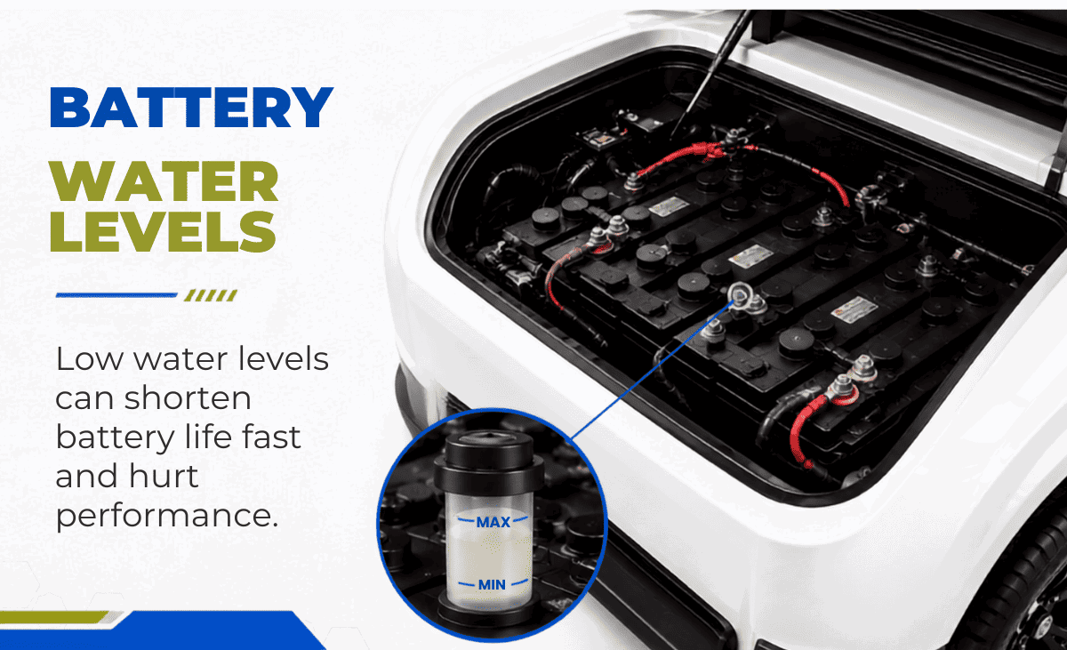 Battery water levels  - Low water levels can shorten battery life fast and hurt performance.