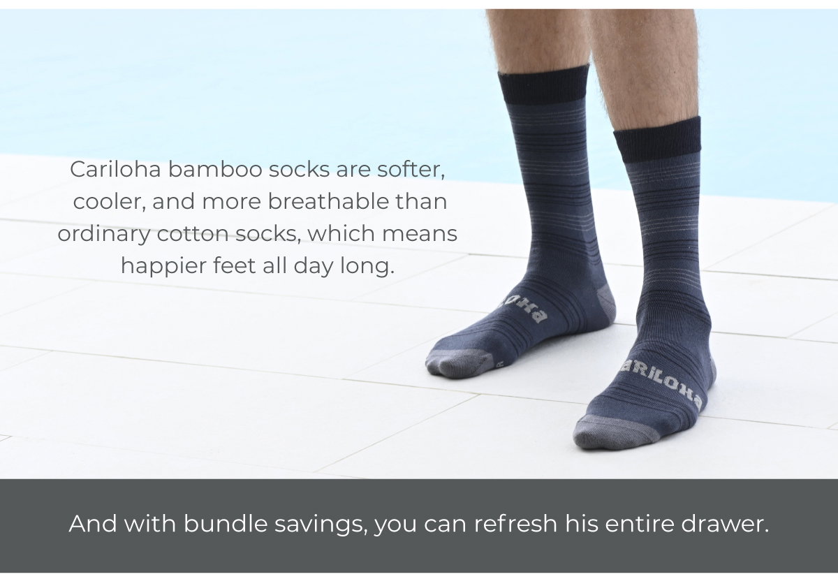 Cariloha bamboo socks are softer, cooler, and more breathable than ordinary cotton socks. And with bundle savings, you can refresh his entire drawer.