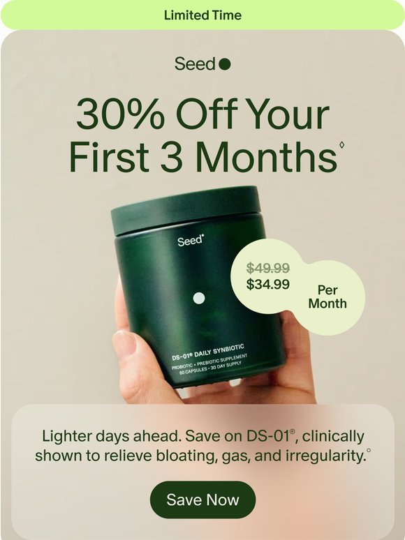 30% off → starts now.