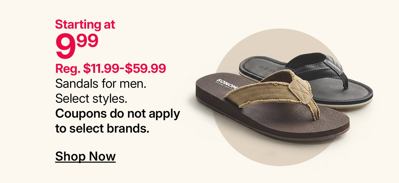 starting at $9.99 sandals for men