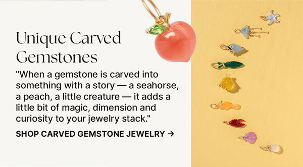Unique carved gemstone jewelry that can be carved into shapes, animals, food, etc.  