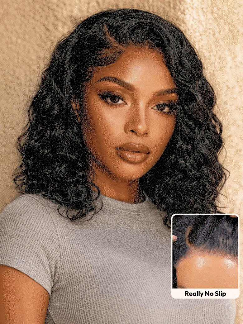 UNice Bye-Bye Slip™ 6X4 Glueless Lace 'C' Side Part Loose Wavy Bob 220% High Density Drawstring 100% Human Hair Wig For Beginners