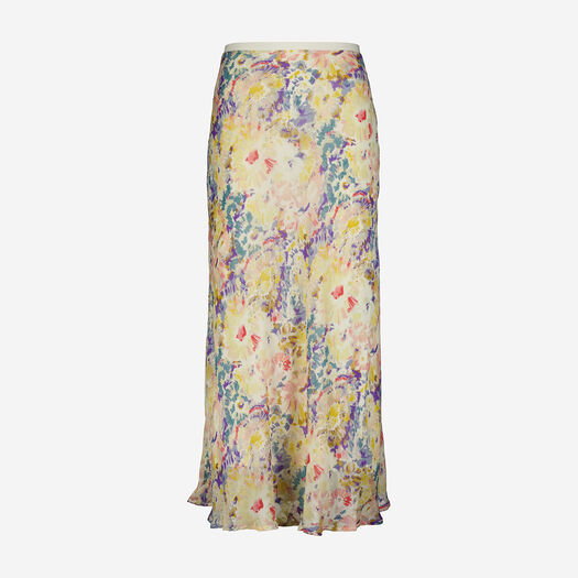 Yellow Abstract Floral Maxi Skirt