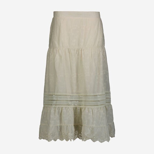 White Embroidered Floral Maxi Skirt 