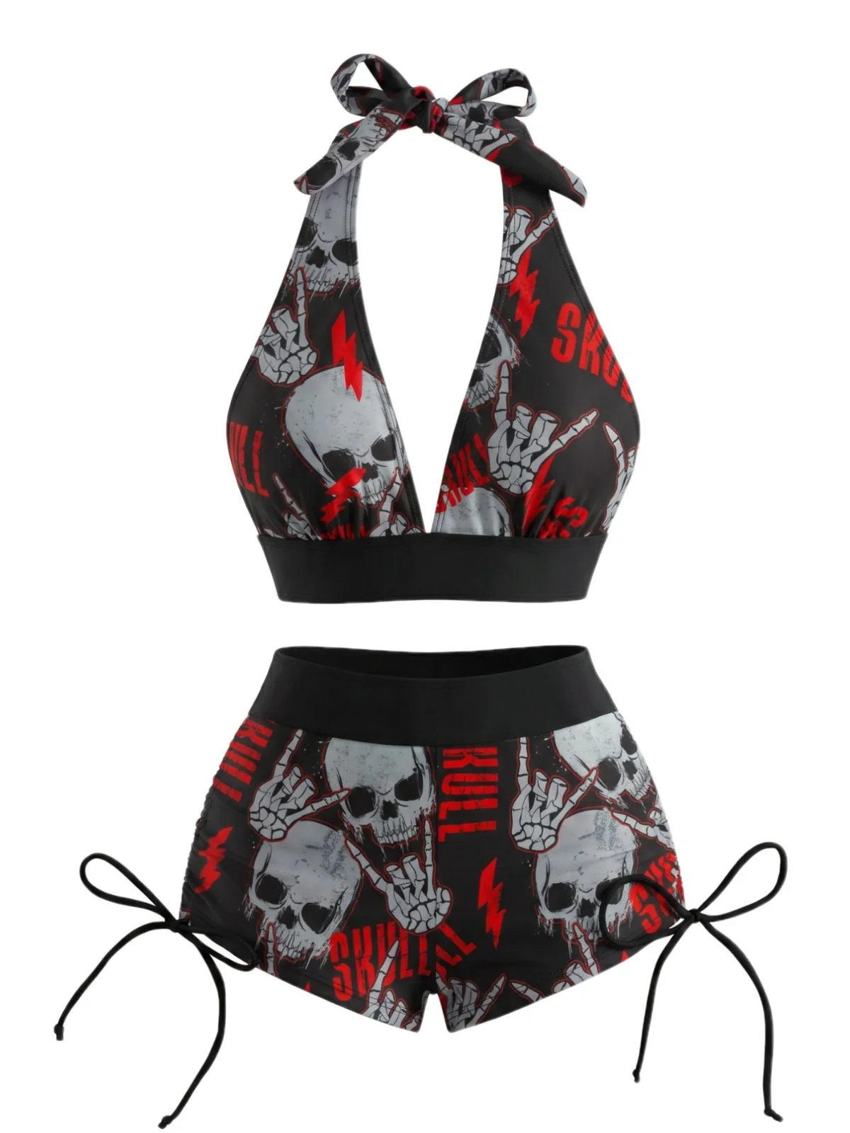 1980s Punk Halter Rock Skull Bikini Set