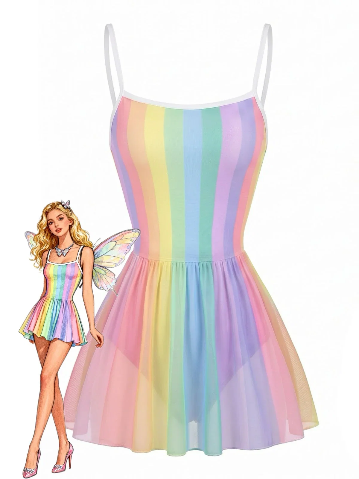 [Pre-Sale] Multicolor 1940s Rainbow Stripes One-Piece Swimdress