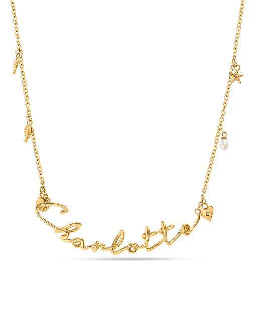 Written In The Sand Charm Name Necklace (Gold)