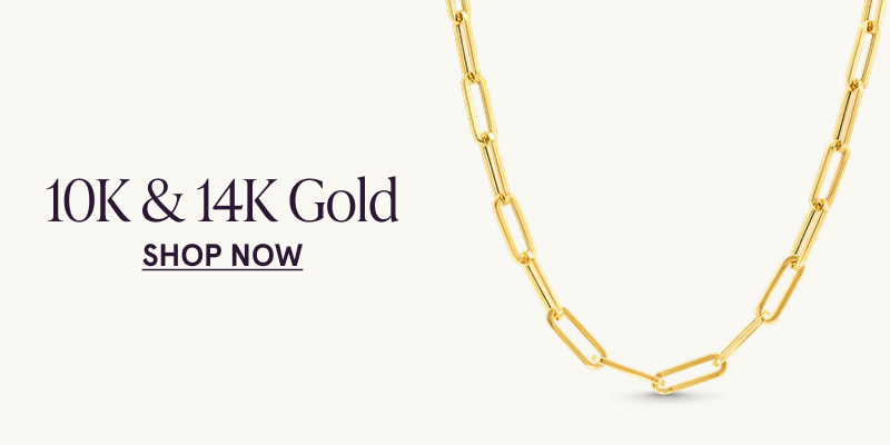 A gold necklace with paperclip style links. Click here to shop 10K and 14K gold