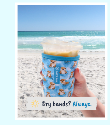 Beachside drink with reusable cup sleeve.