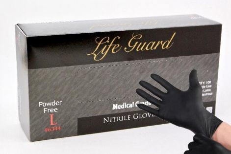 Image of Life Guard- Black Nitrile Powder-Free Medical Gloves- 5 Mil - 100 Glove/Box
