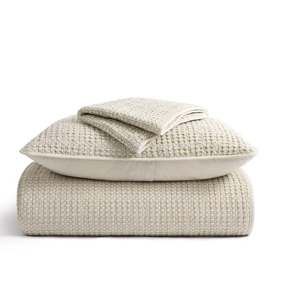 Stonewashed 100% Natural Cotton Waffle Quilt Set