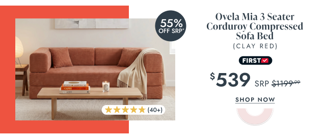 Ovela Mia 3 Seater Corduroy Compressed Sofa Bed (Clay Red)