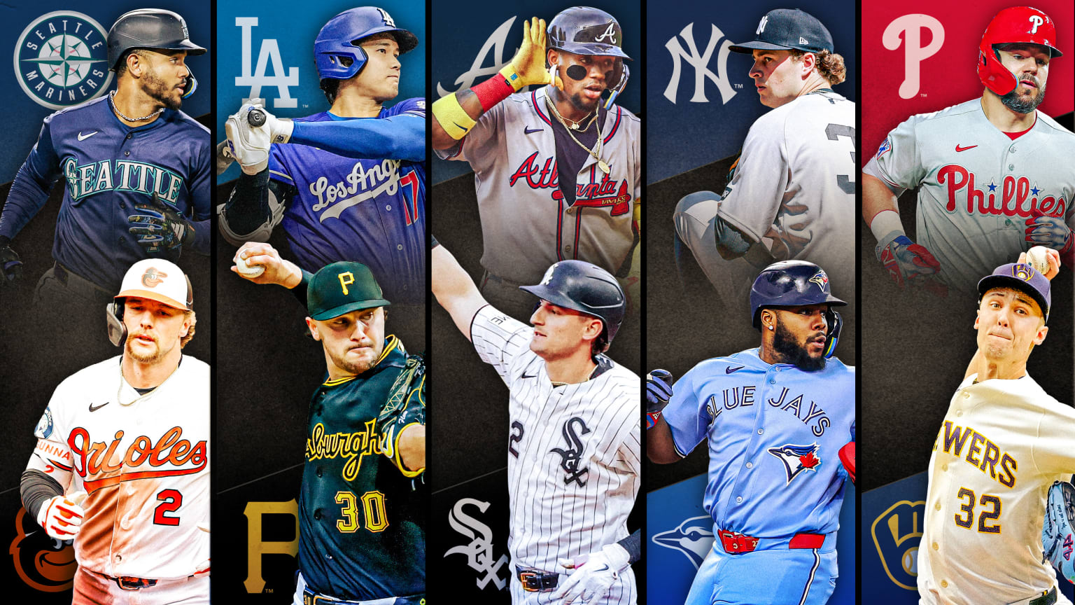 Images of 10 players with their team logos behind them, representing 5 series to watch this week