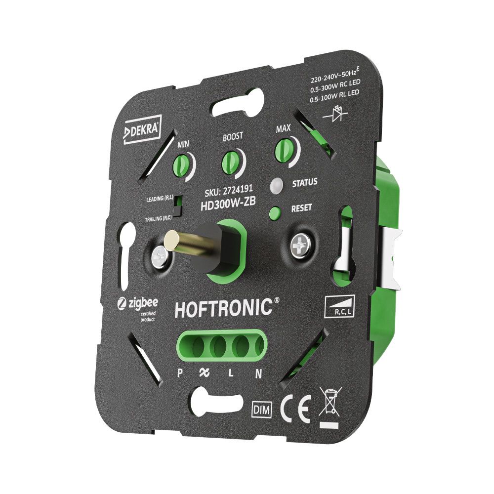 Smart Zigbee Dimmer 300W op een witte achtergrond met kortingsgetal.