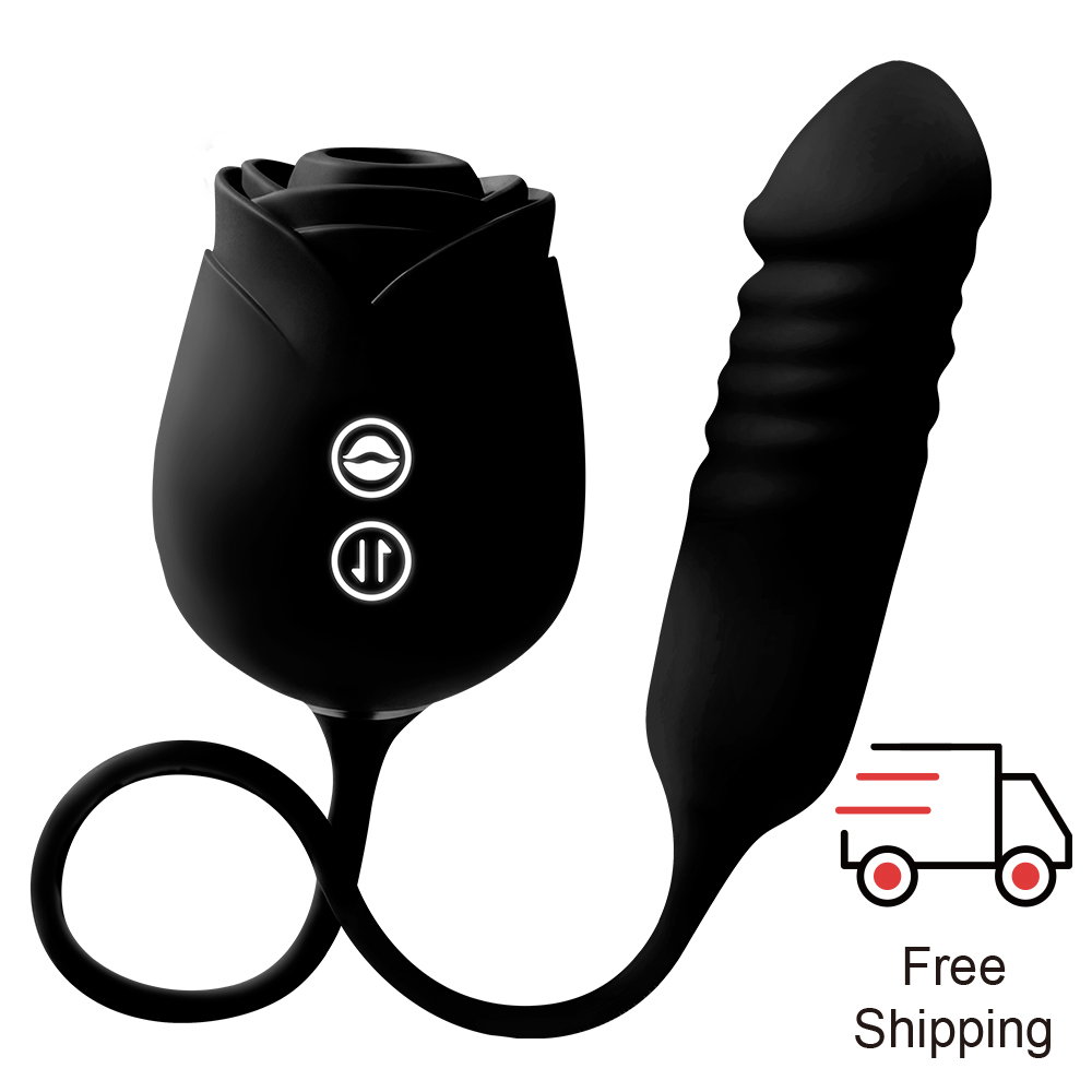 Black Rose Dual Massager - Suction & Internal Vibe - Black