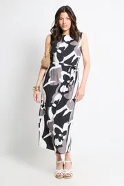 Abstract Belted Maxi Dress