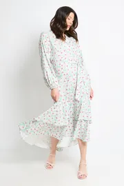 Floral Print Button Midi Shirt Dress
