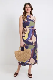 Abstract Belted Maxi Dress