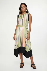 Satin Stripe Contrast Midi Dress