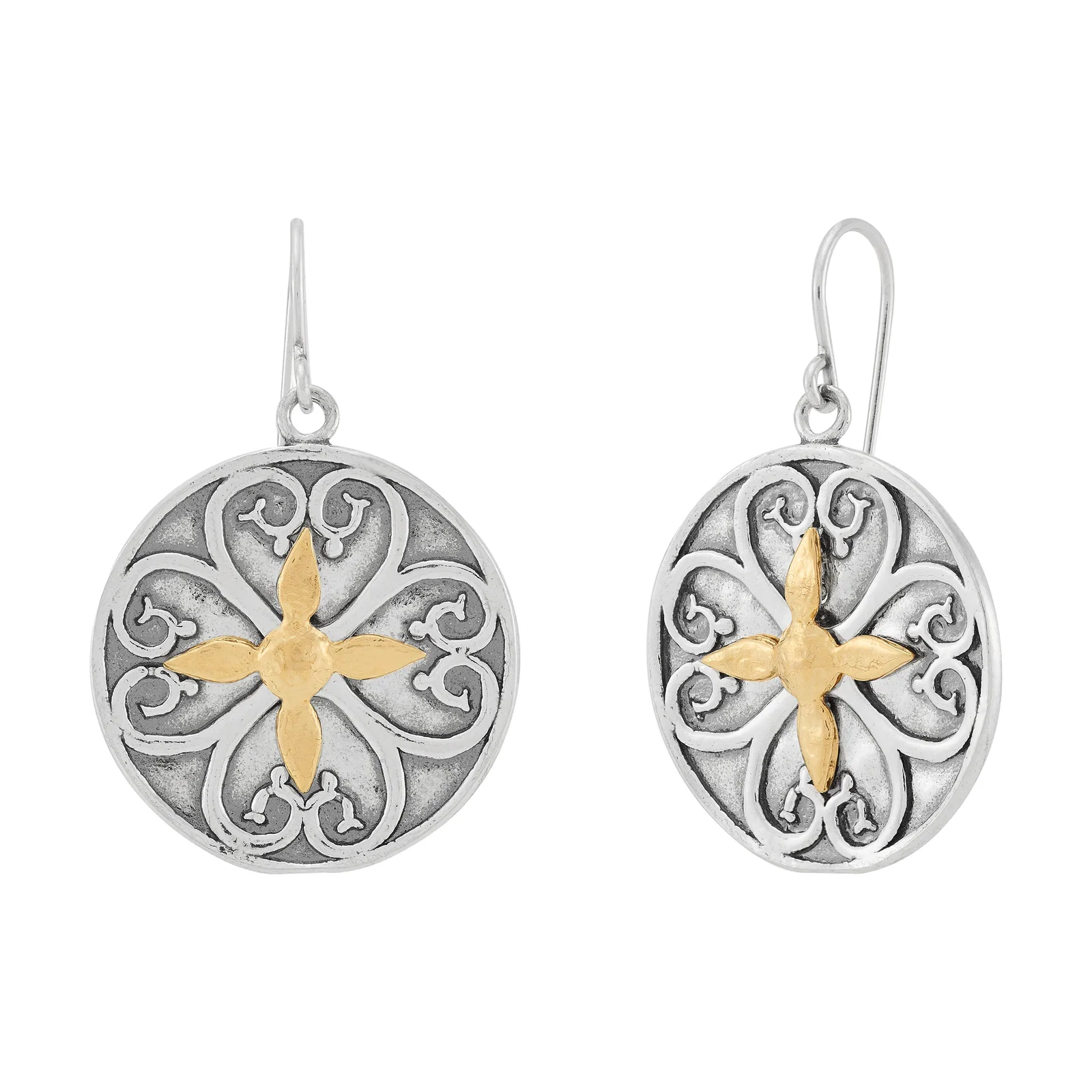 Golden Flourish Drop Earrings, Two-Tone