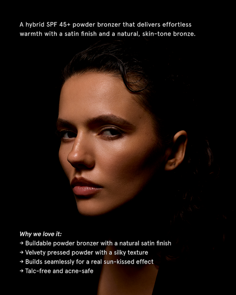 a hybrid powder bronzer with a satin finish