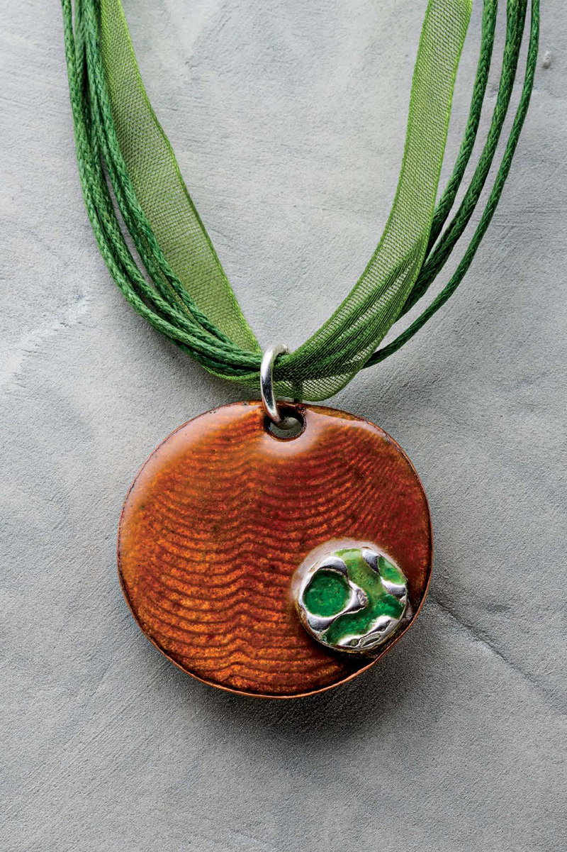 Enameled Copper and Silver Metal Clay Pendant