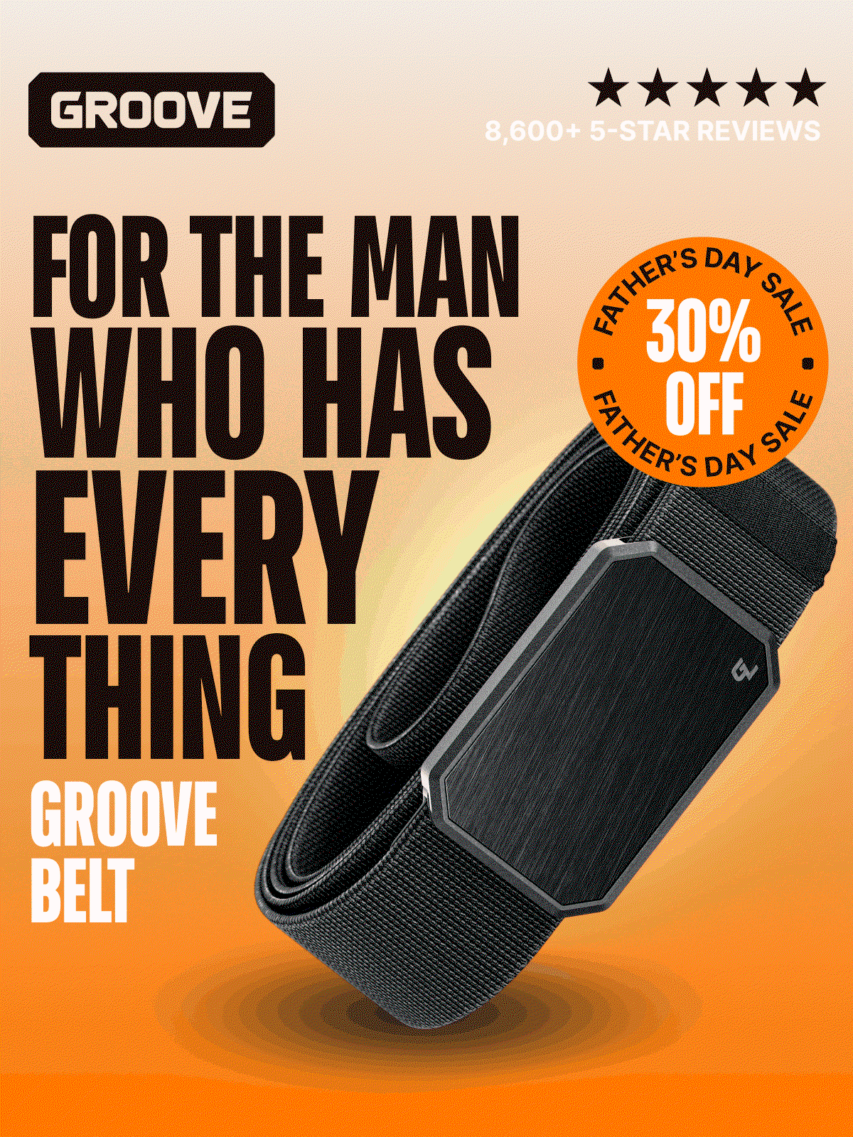 For the man who has everything. Groove Belt. Father's Day Sale. 30% Off.