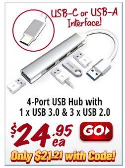4-Port USB Hub with USB 3 and USB 2