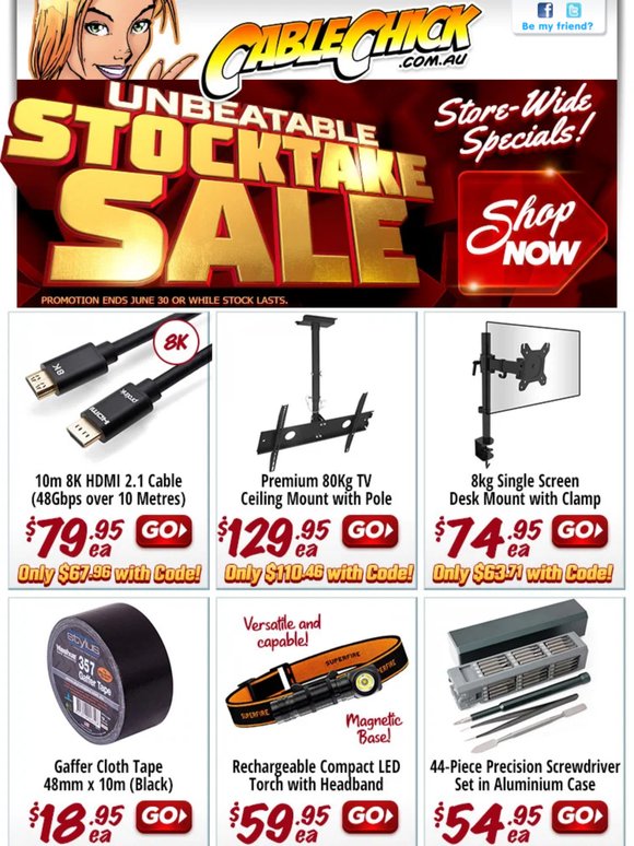 Week 2️⃣ Cable Chick Stocktake Sale