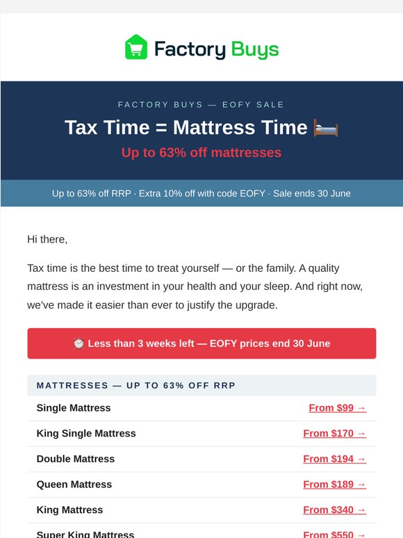 💰 Tax Time Mattress Sale — Up to 63% Off