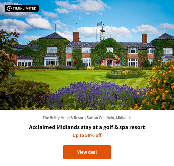 Acclaimed Midlands stay at a golf & spa resort