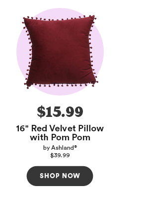 $15.99 16″ Red Velvet Pillow with Pom Pom by Ashland