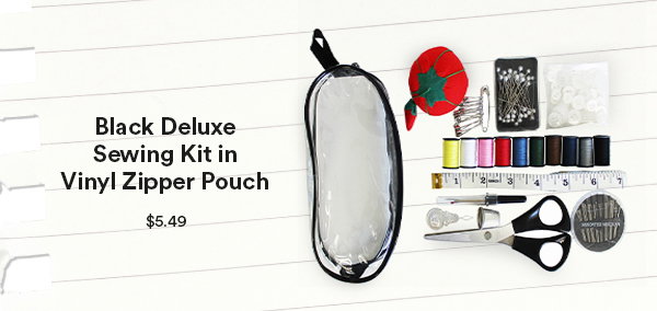 Black Deluxe Sewing Kit in Vinyl Zipper Pouch