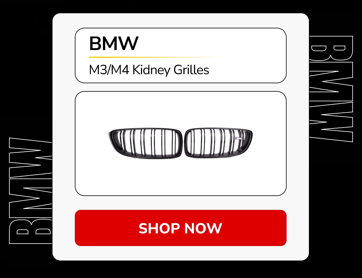 BMW M3/M4 kidney grilles displayed on a black background.