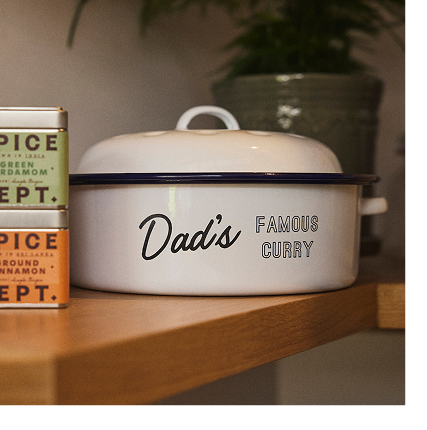 Personalised Enamel Round Roaster With Lid – Gift For Dad