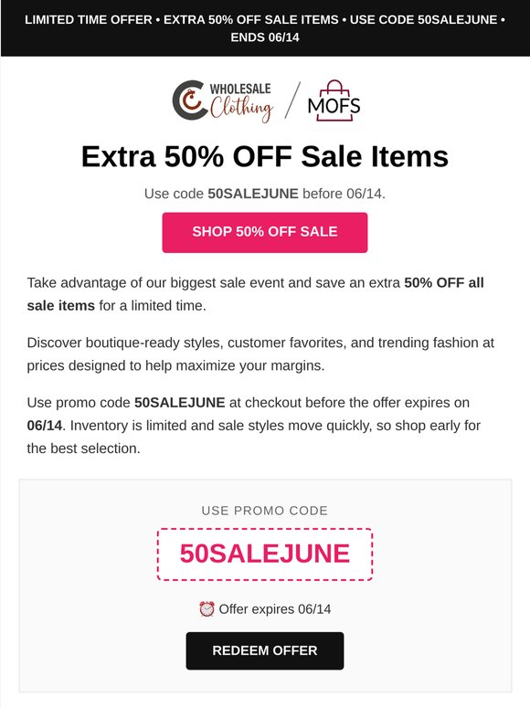 🚨 Extra 50% OFF Sale Items – Ends 06/14