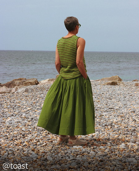 Pleated Raised Stripe Cotton Skirt