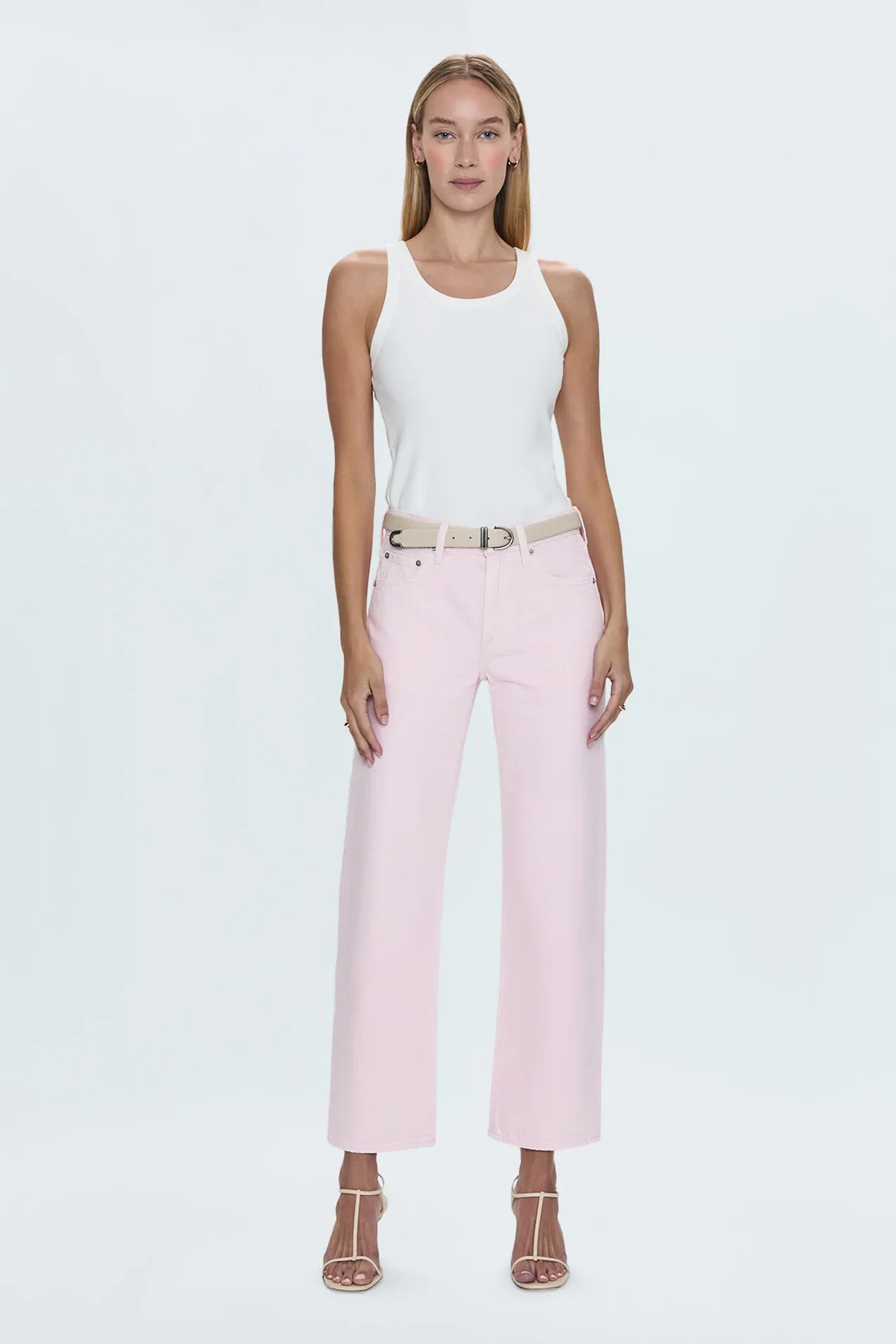 Image of Lexi Mid Rise Bowed Straight Jean - Blush