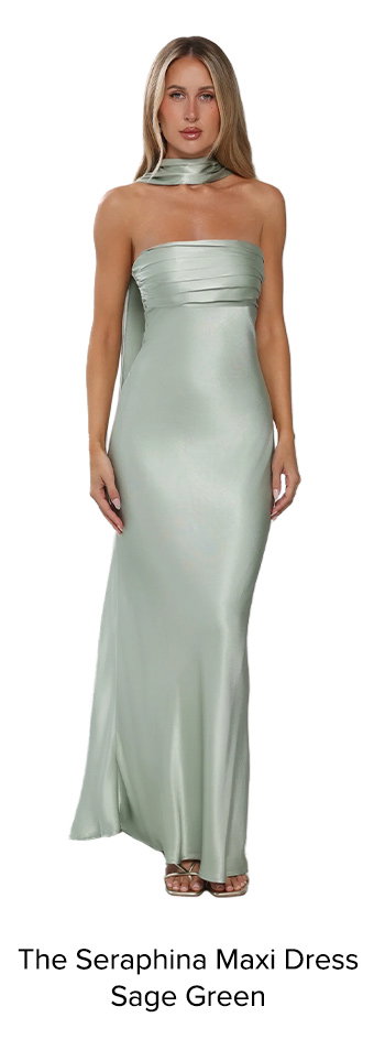 The Seraphina Strapless Satin Maxi Dress Sage Green