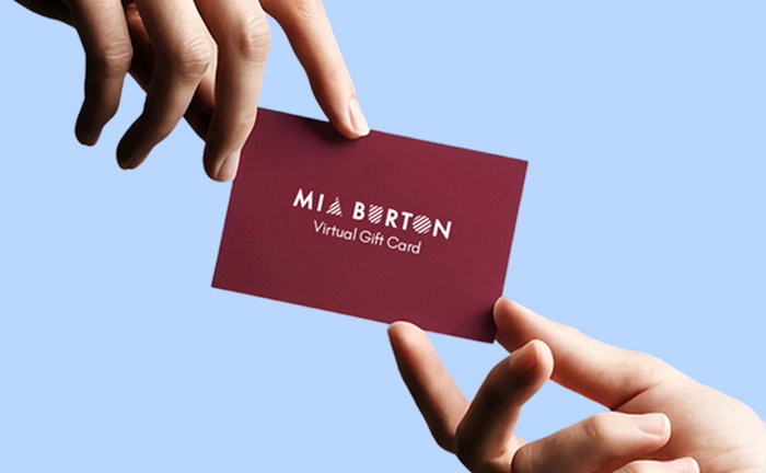 Hands exchanging a virtual gift card