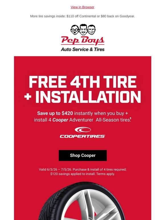 Save $420 Instantly on Cooper Tires 💸
