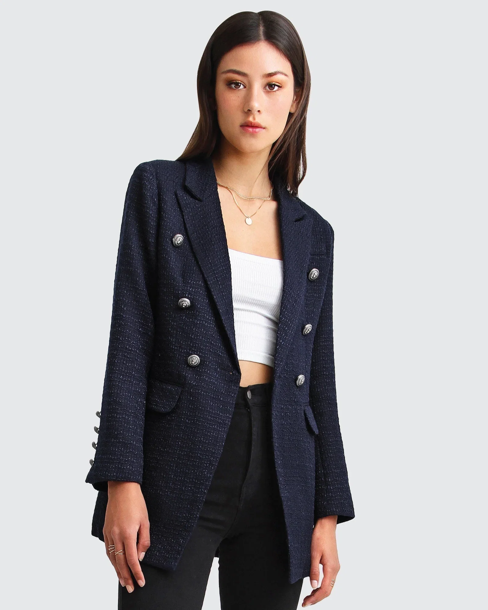 Image of Princess Polina Textured Weave Blazer - Navy