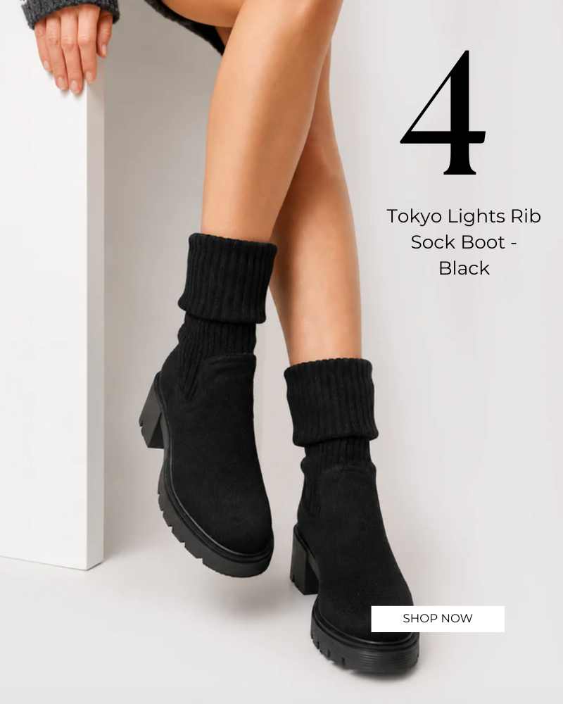 Tokyo Lights Rib Sock Boot - Black