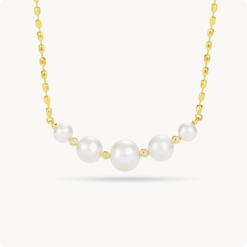 Freshwater Pearl & White Topaz Necklace in Sterling Silver 18k Yellow Gold Plated