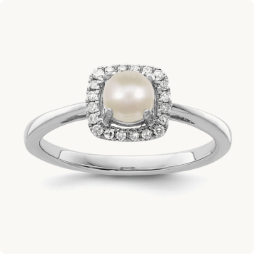 Cushion-Cut Freshwater Pearl & Diamond Halo Ring in Sterling Silver