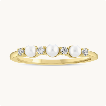 Pearl & Lab Grown Diamond Alternating Band in 10k Yellow Gold