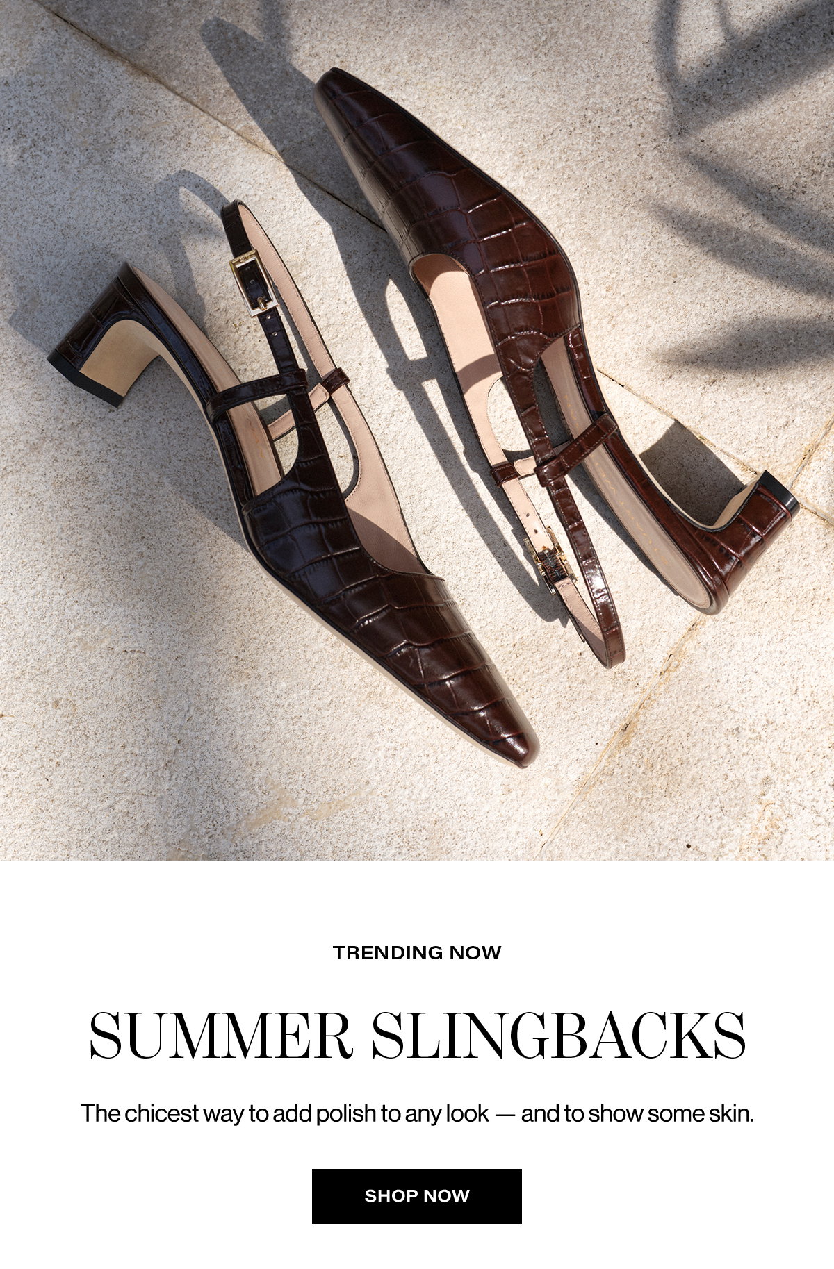 Trending Now Summer Slingbacks The Chicest Way To Add Polish To Any Look — And To Show Some Skin. Shop Now